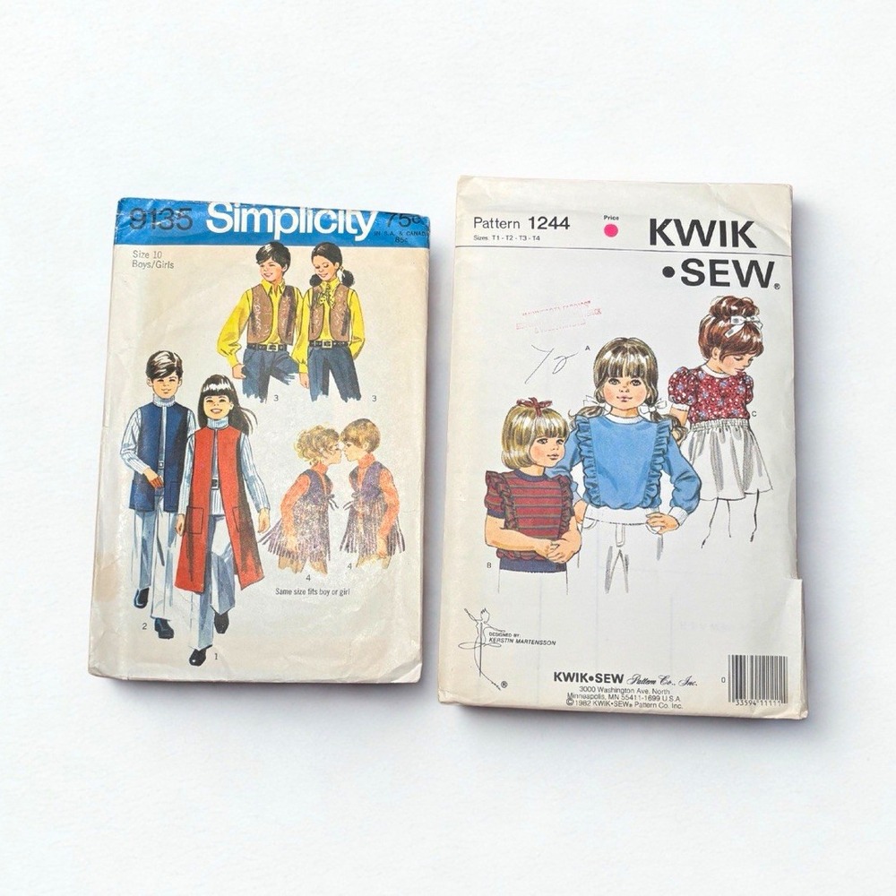 Lot of 2 Vintage Children's Sewing Patterns: Simplicity 9135 & Kwik Sew 1244
